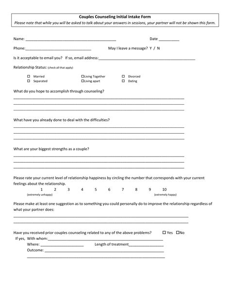 Couples Counseling Intake Form Template