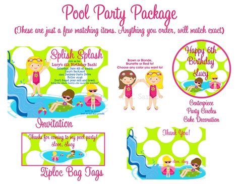 Girls Pool Party Invitations Printable Or Printed