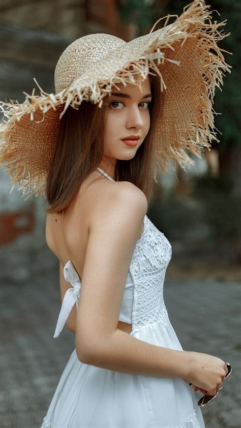 1080x1920 1080x1920 Brunette Girls Model Hd Hat White Dress For