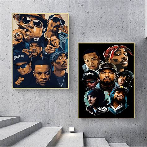 Rap And Hip Hop Music Stars Painting Wall Art Printed On Canvas