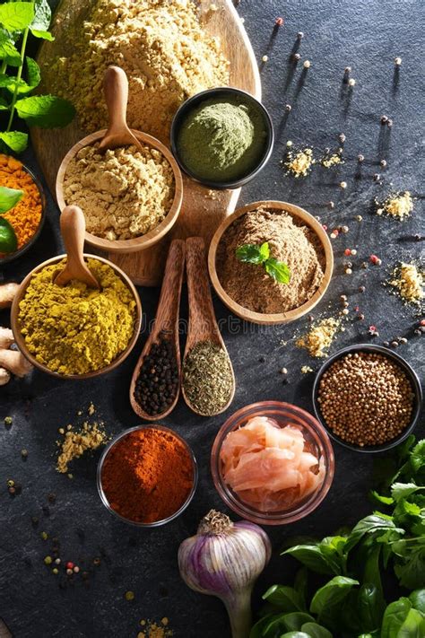 Composition With Assortment Of Spices And Herbs Stock Photo Image Of