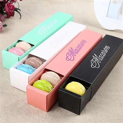 10pcs Macaron Boxes Kraft Paper Packaging Box Cookie Containers Drawer Shaped Container For Home