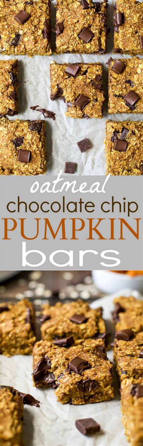 Grease a 9 inch square baking pan. The Best Oatmeal Chocolate Chip Pumpkin Bars | Healthy ...