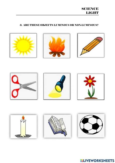 Luminous And Non Luminous Objects Worksheet 1st Grade Worksheets