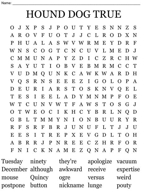 Hound Dog True Word Search Wordmint