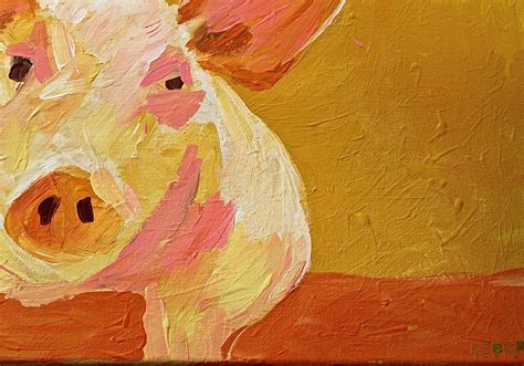 Baby Pig Animal Art 22x18 Acrylic Painting Orange By Jeffmacart