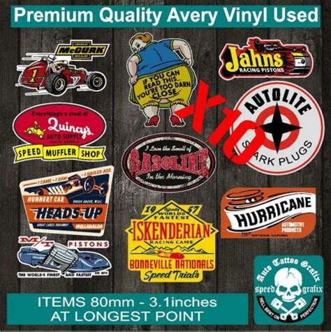 Vintage Hot Rod Decal Sticker T Pack X10 Car Toolbox Isky Gas Sun