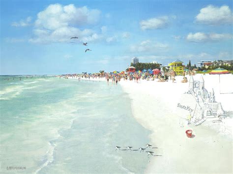 Siesta Key Public Beach With Sandcastle Painting By Shawn Mcloughlin