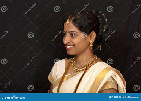 Young Girl In Traditional Kerala Saree And Jewelry Stock Photo Image