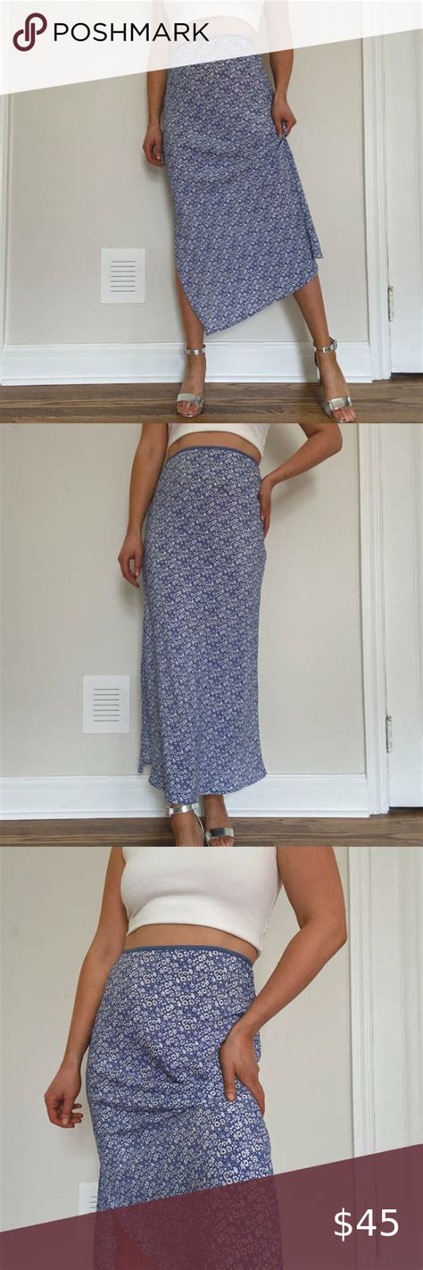 90s Boho Ditsy Floral Maxi Skirt Blue And White Floral Maxi Skirt