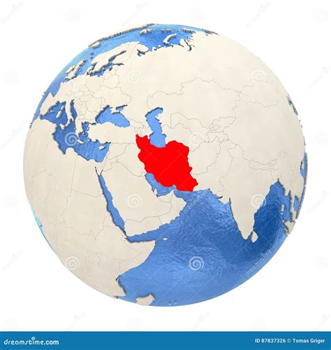 Iran In Red On Full Globe Isolated On White Stock Illustration