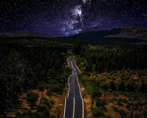 Nature Landscape Starry Night Road Milky Way Galaxy