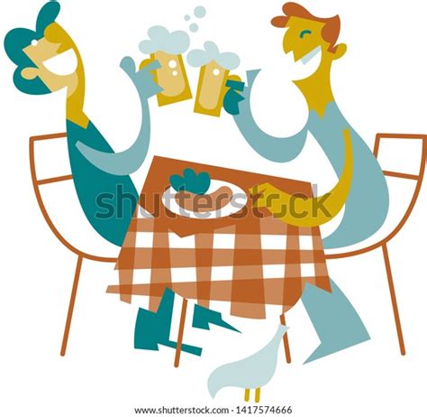Two Men Drinking Beer On Restaurant Stock Vector Royalty Free