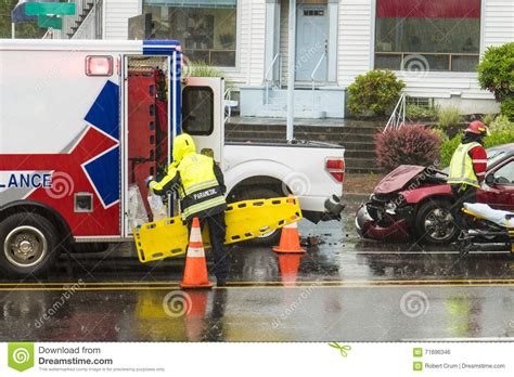 EMT Technicians Responding To Traffic Accident Editorial Photo - Image
