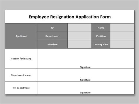 Excel Of Employee Resignation Application Formxlsx Wps Free Templates