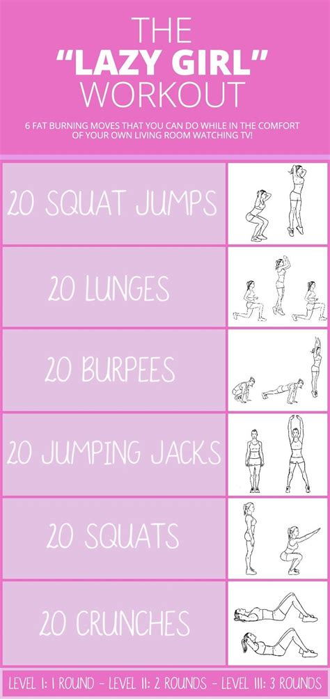 Lazy Girl Workout Infographic 6 Amazing Fat Burning Moves You Can