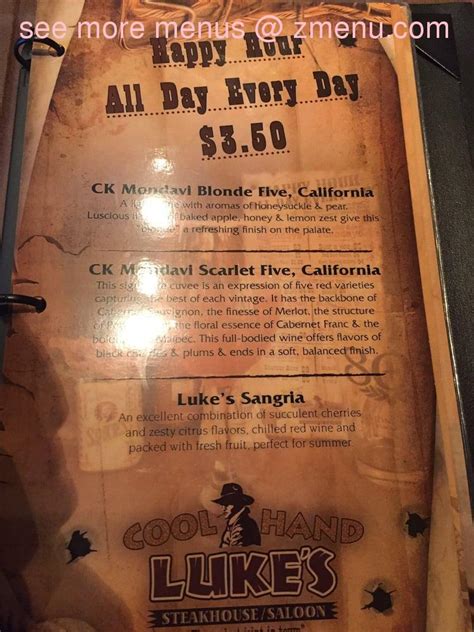 Online Menu Of Cool Hand Lukes Restaurant Tulare California 93274