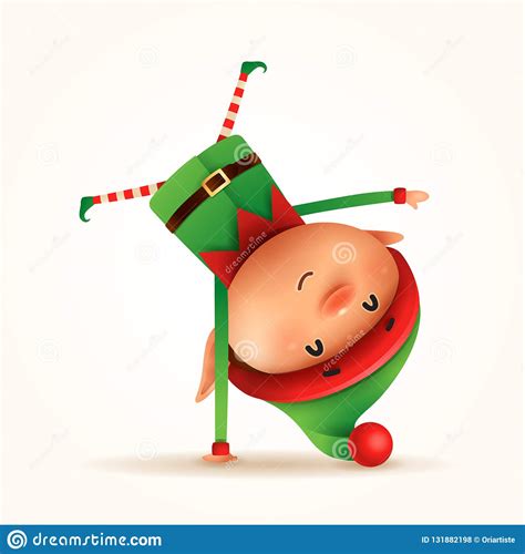 Little Elf Standing On His Arm. Upside Down. Isolated Stock Vector - Illustration of upside ...