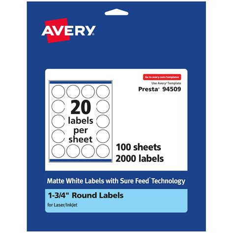Avery Matte White Round Labels 175 Diameter 2000 Labels Walmart
