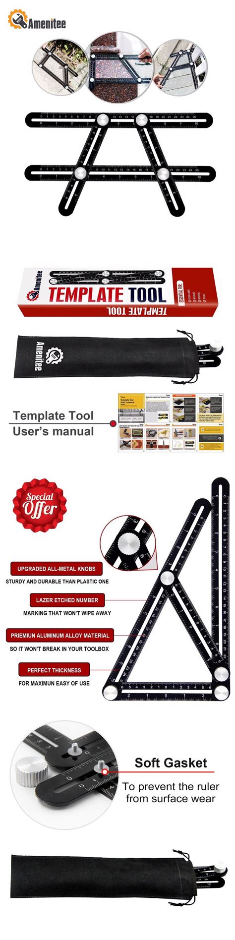 Measuring Tapes And Rulers Amenitee Ultimate Irregular Shape Copy Tool Black Buy It