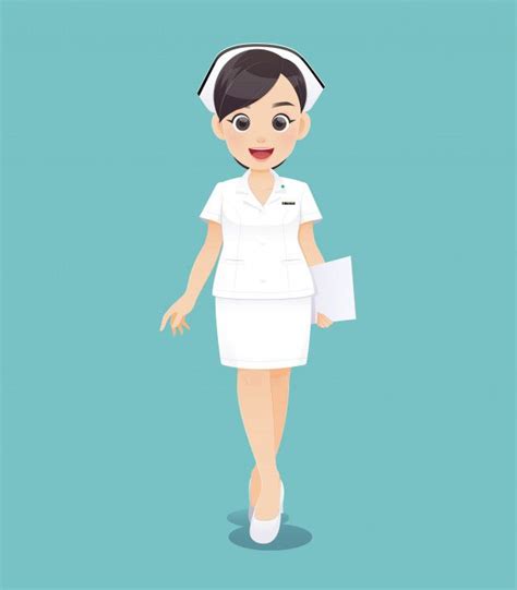 Cartoon Woman Doctor Or Nurse In White Uniform Holding A Clipboard