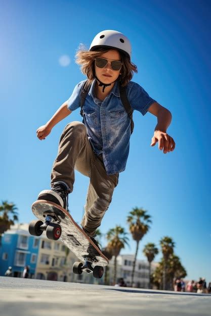Premium Ai Image A Young Boy Playing Skateboard