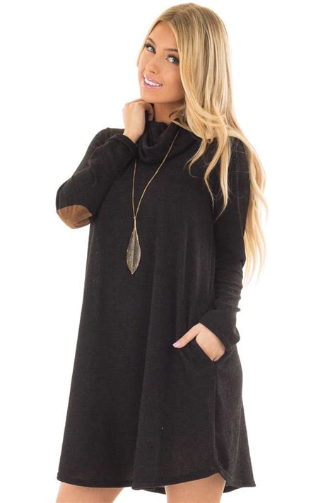 Lime Lush Boutique Black Cowl Neck Sweater Dress With Faux Suede