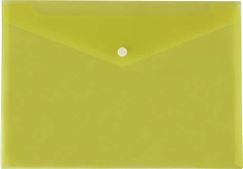 1 X Yellow A4 Plastic Stud Popper Wallets Envelope Shaped Office