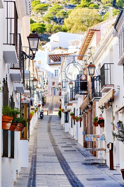 Mijas Whitewashed Street Small Famous Village In Spain Stock Image