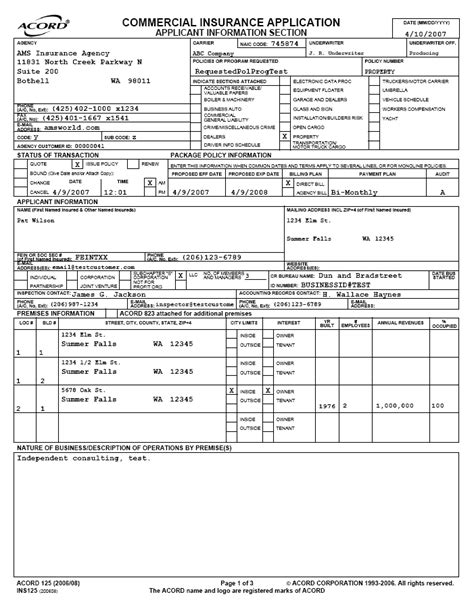 Acord Insurance Binder Pdf Fillable