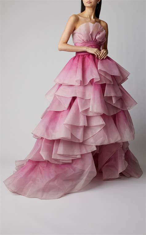 Marchesa Tiered Ruffle Strapless Tulle Gown Ball Dresses Gowns Dresses