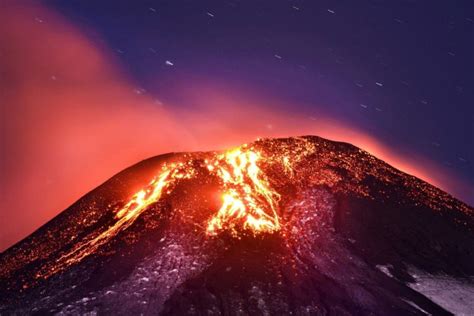 Volcano Mountain Lava Nature Landscape Mountains Fire Stars