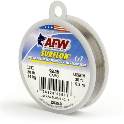 Afw Surflon Nylon Coated 1x7 Stainless Leader Wire Camo 30ft