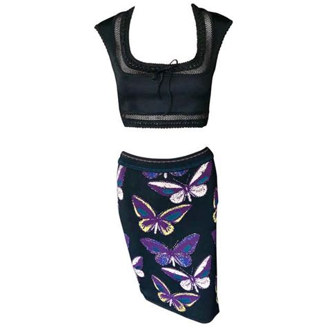 Azzedine Alaia 1990s Vintage Butterfly Skirt And Crop Top Ensemble 2