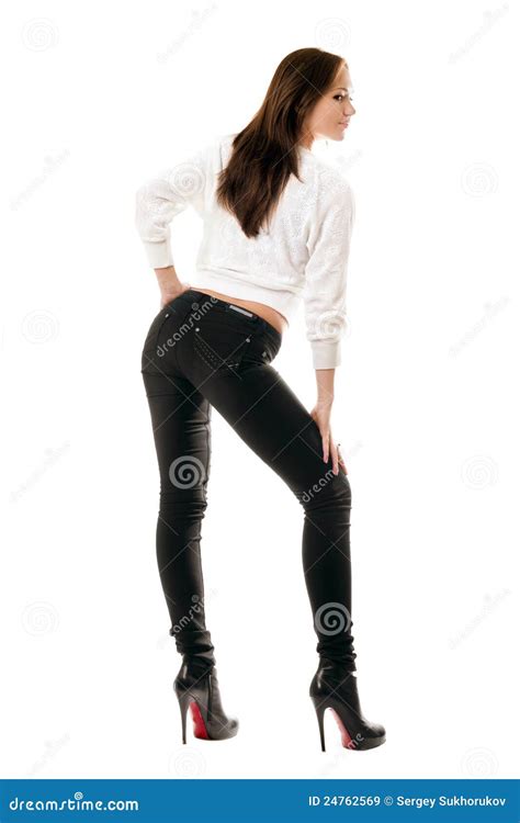 Attractive Girl In Black Tight Jeans Stock Image Image Of Isolated