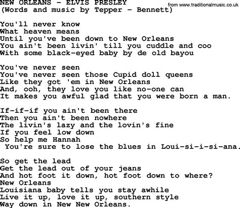 New Orleans By Elvis Presley Lyrics