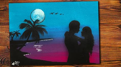 Easy Painting For Beginners Romantic Couple Painting Moonlight