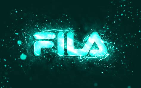 Download Wallpapers Fila Turquoise Logo 4k Turquoise Neon Lights