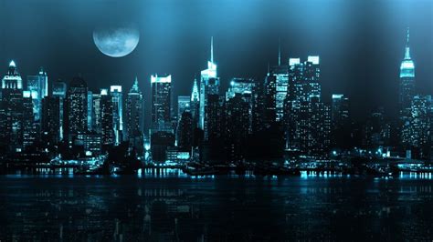 City In Moonlight Wallpaper For 1920x1080