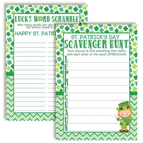 St Patricks Day Day Scavenger Hunt Word Scramble Holiday Fill In Game