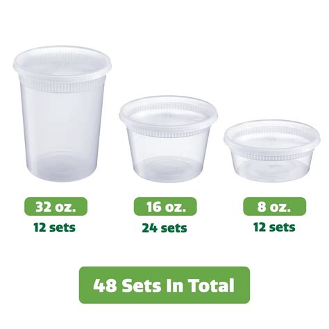 48 Sets Combo Plastic Deli Containers With Airtight Lids 8 Oz 16
