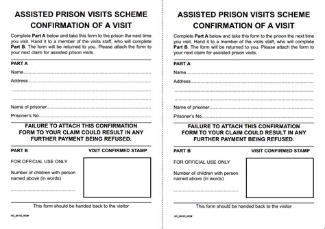 Free Assisted Prison Visits Confirmation Pdf Template Form Download