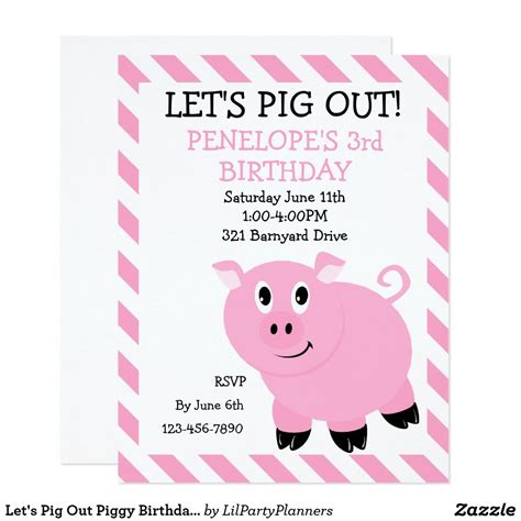 Lets Pig Out Piggy Birthday Party Invitation Piggy
