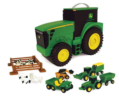 John Deere Tractor Toy Carry Case Value Farm Vehicle Playset With Handle 18 Pieces