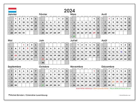 Calendrier Annuel 2024 Luxembourg Michel Zbinden Fr