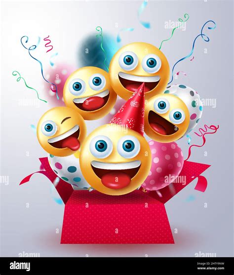 Smileys Birthday Surprise Vector Design Smiley Emojis In T Box With