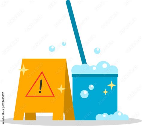 Yellow Cleaning Warning Sign With Mop In Blue Bucket Bubble Png Icon