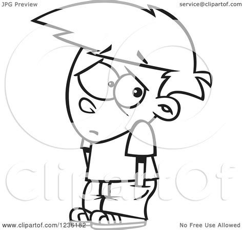 Clipart Of A Black And White Sad Rejected Boy Royalty Free Vector