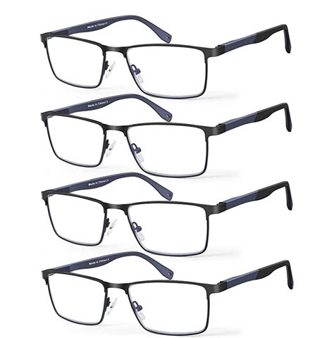 4 pack reading glasses for men blue light blocking metal reader for men lightweight full frame