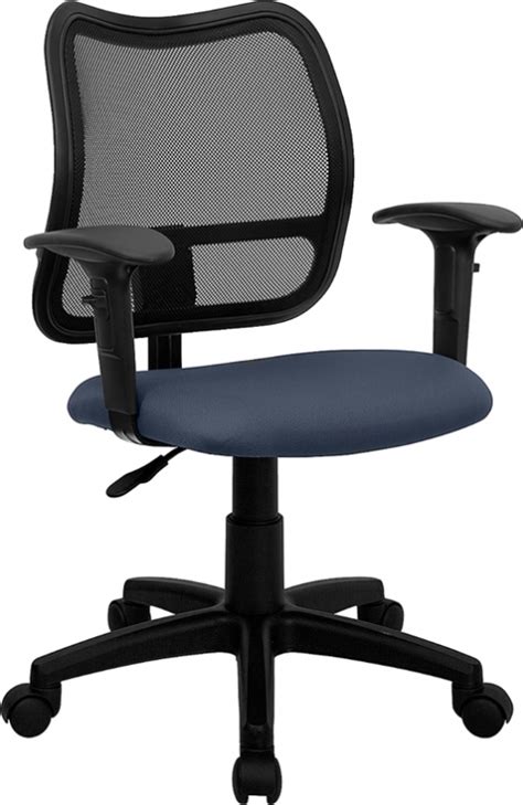 Flash Furniture Mid Back Mesh Task Chair With Navy Blue Fabric Seat And